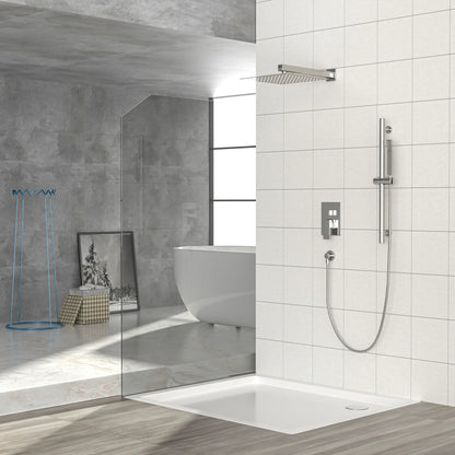 Wall Mounted Shower System With Adjustable Slide Bar And Rough In Valve, 12&quot; Square Design - Brushed Nickel