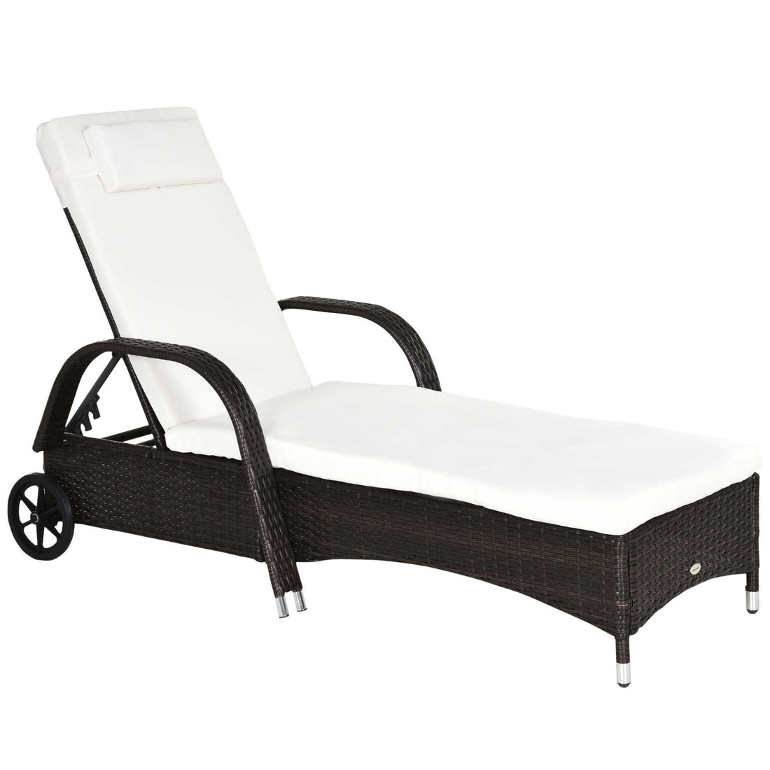 Outsunny - Wicker Outdoor Chaise Lounge, 5-Level Adjustable Backrest Pe Rattan Pool Lounge Chair With Wheels, Cushion &amp; Headrest - Brown / Cream White