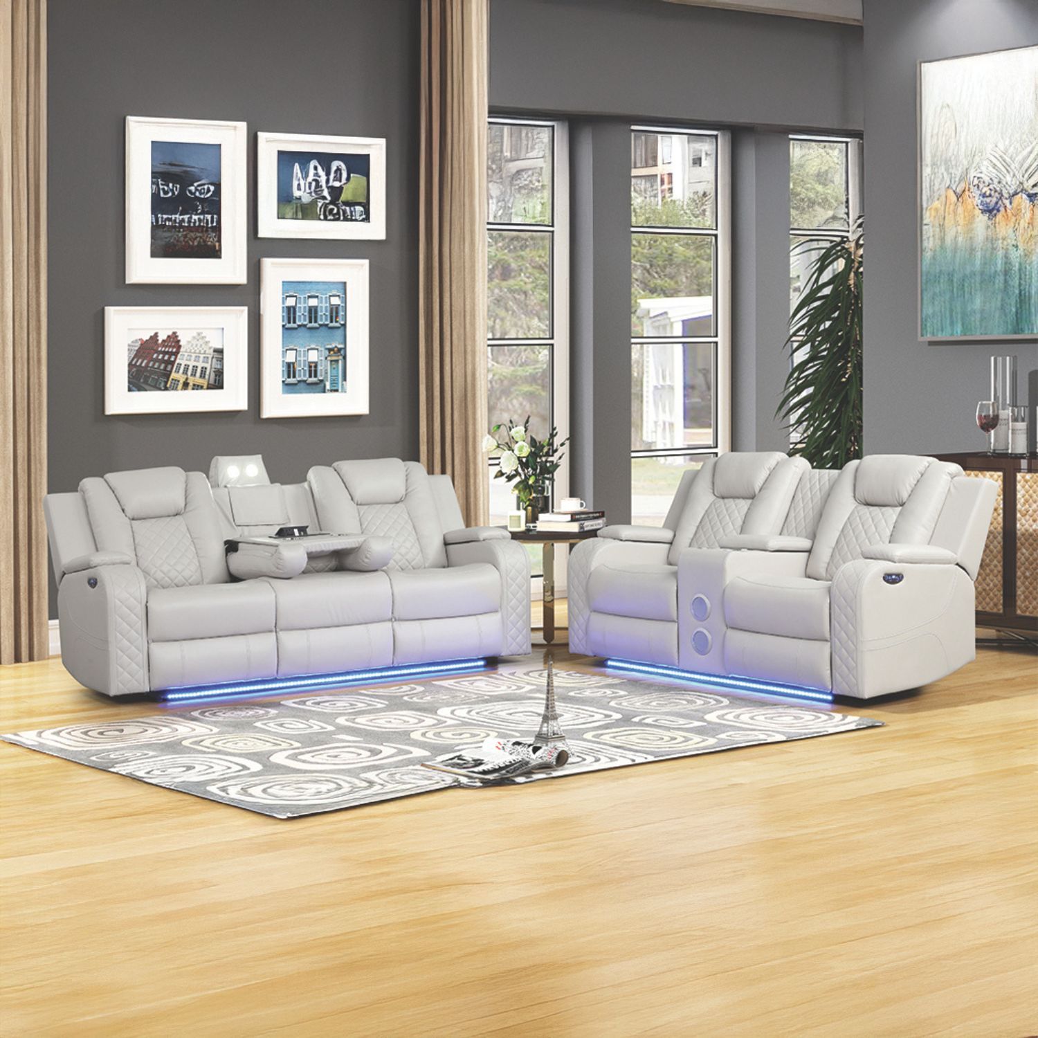 Benz - LED &amp; Power Recliner With Adjustable Headrests And Ambient LED Lighting