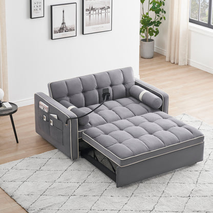 Modern Convertible Sleeper Sofa Couch With Pull Out Bed With Pillows &amp; Side Pockets For Small Space, Living Room