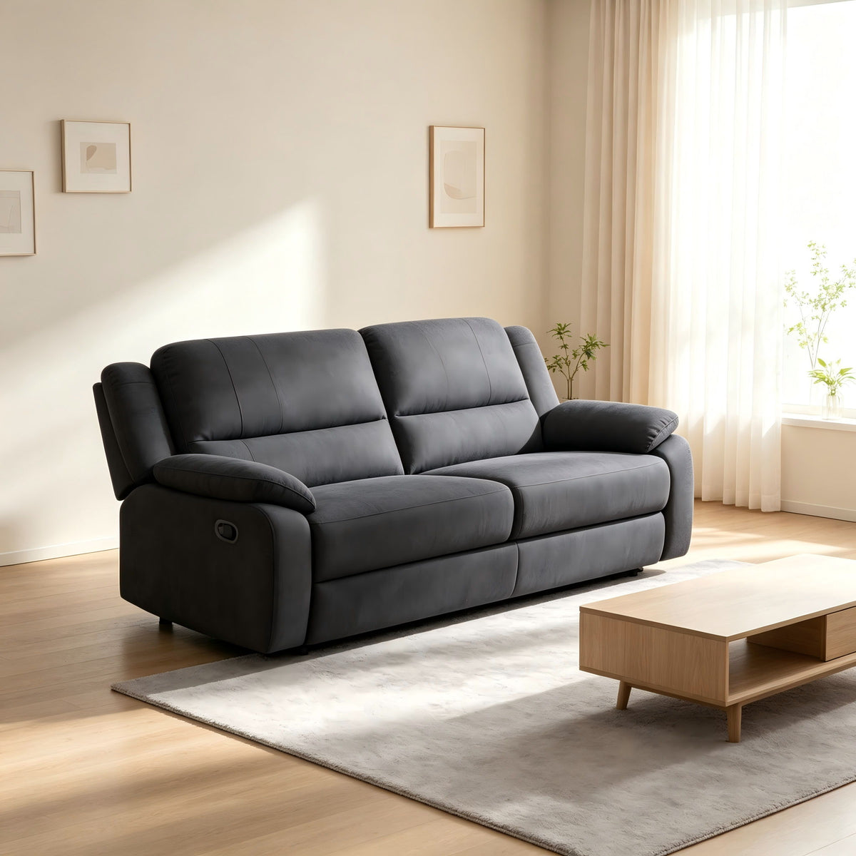 2 Seat Manual Reclining Loveseat With 150° Recline &amp; Footrest - Black