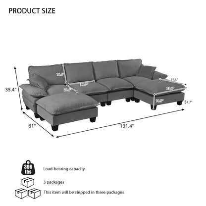 Modular Sectional Sofa With Movable Ottoman &amp; Pillows