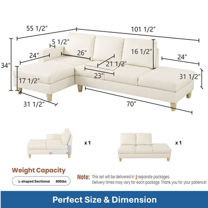L - Shaped Sectional Sofa With Chaise &amp; Ottoman