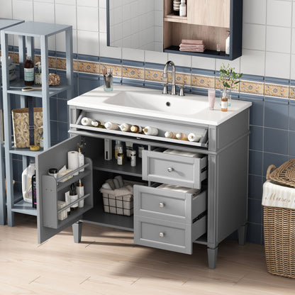 Bathroom Vanity &amp; Top Sink, Modern Bathroom Storage Cabinet With 2 Drawers And A Tip-Out Drawer