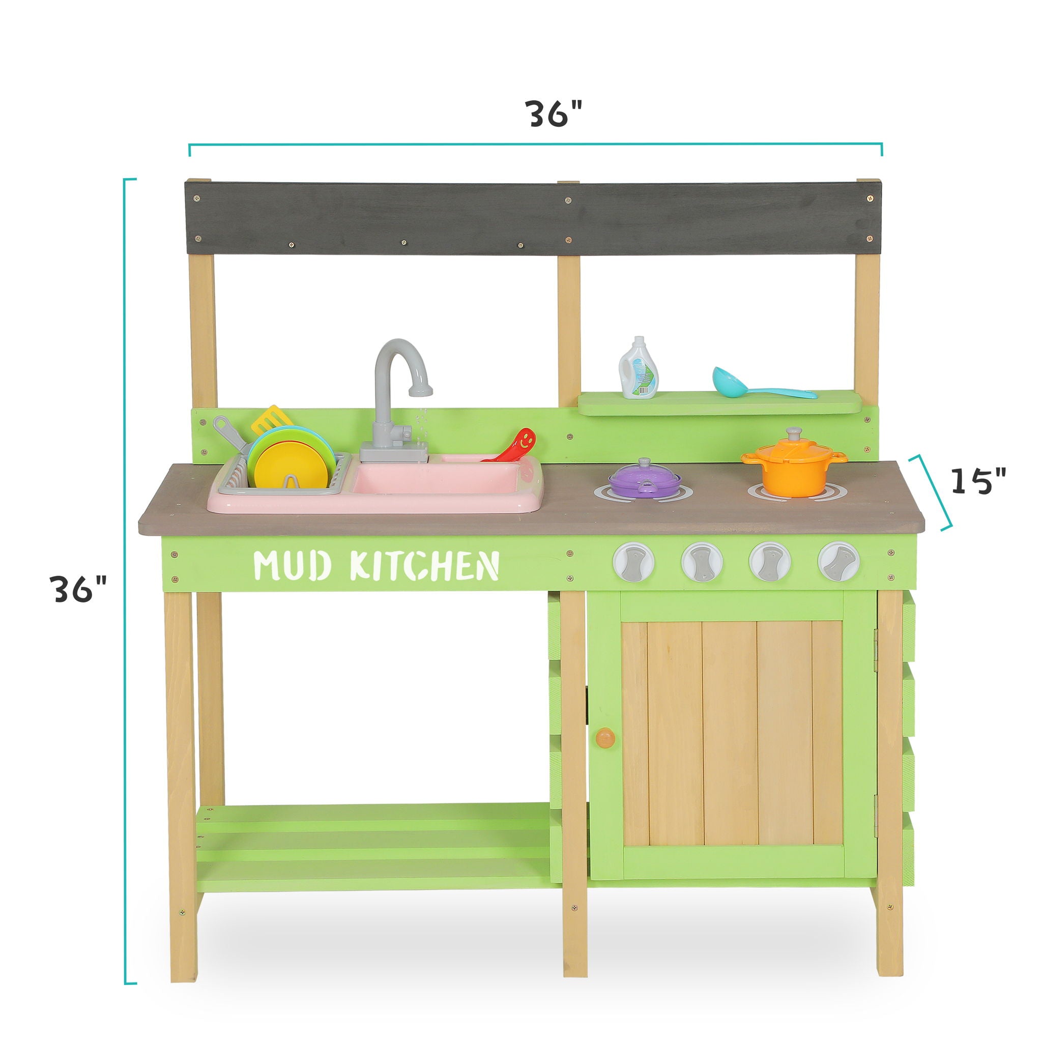 Kids Play Kitchen With Mud Kitchen Set &amp; Water Play Toys For Outdoor Use - Green