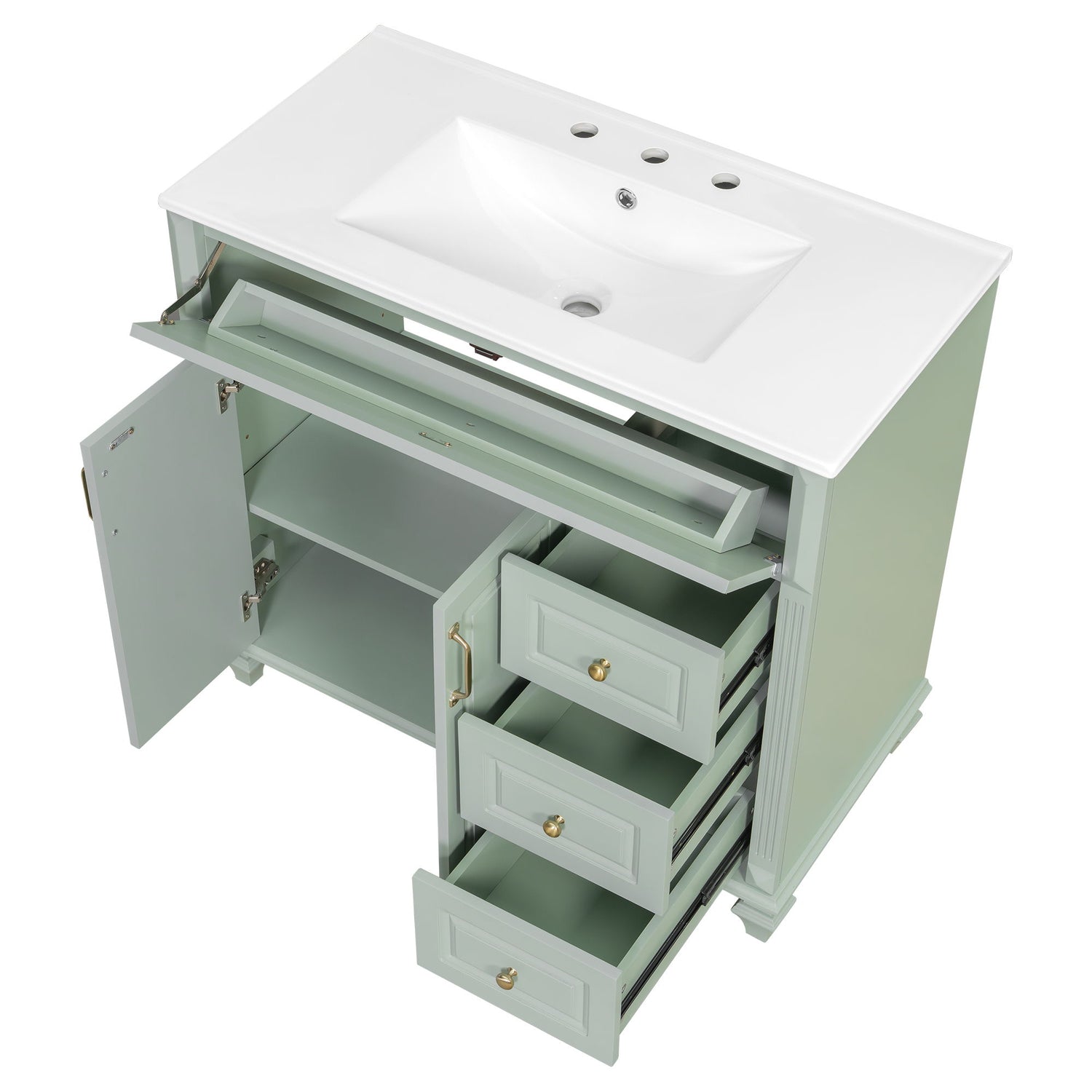 Modern Bathroom Vanity With Sink, 3 Drawers &amp; 2 Doors