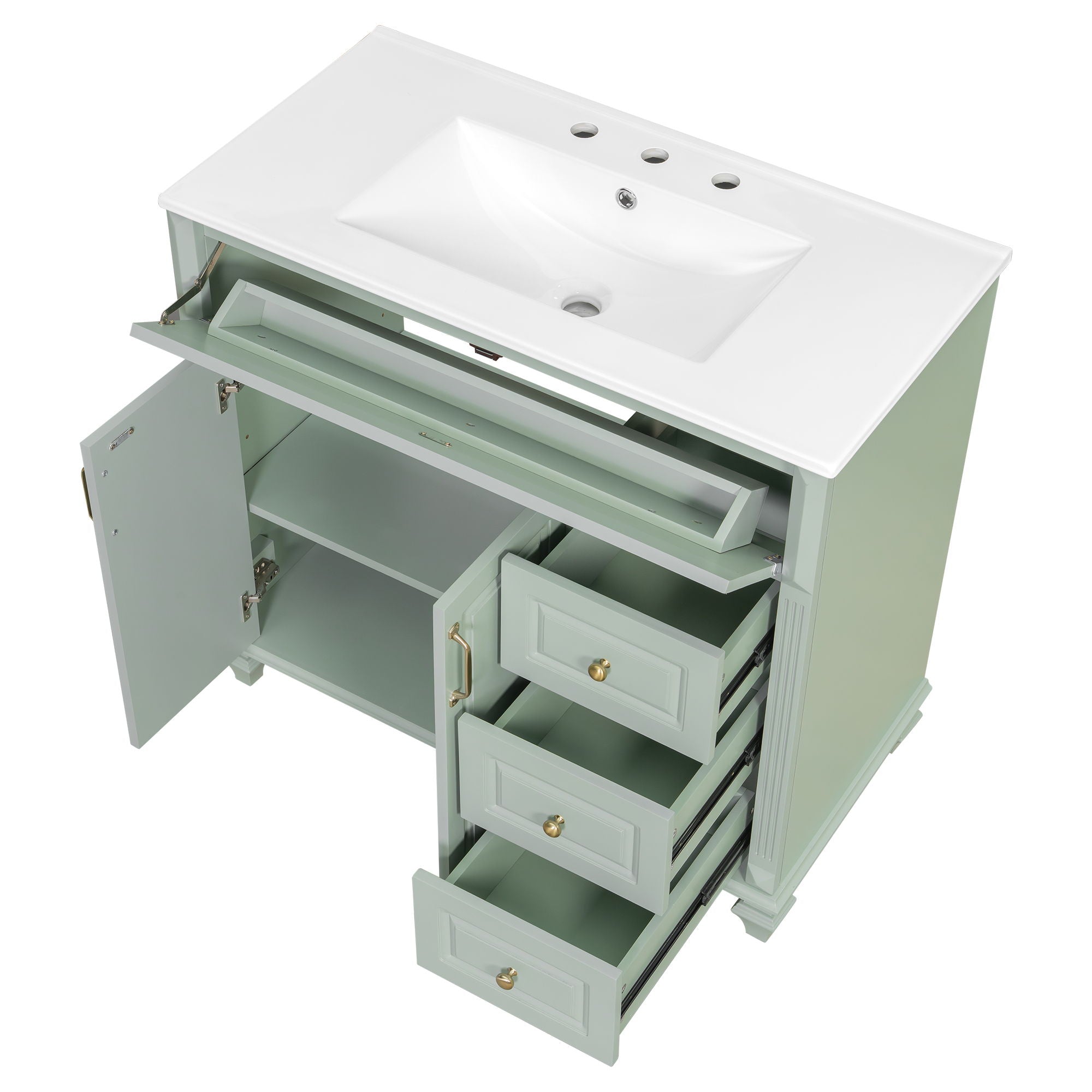 Modern Bathroom Vanity With Sink, 3 Drawers &amp; 2 Doors