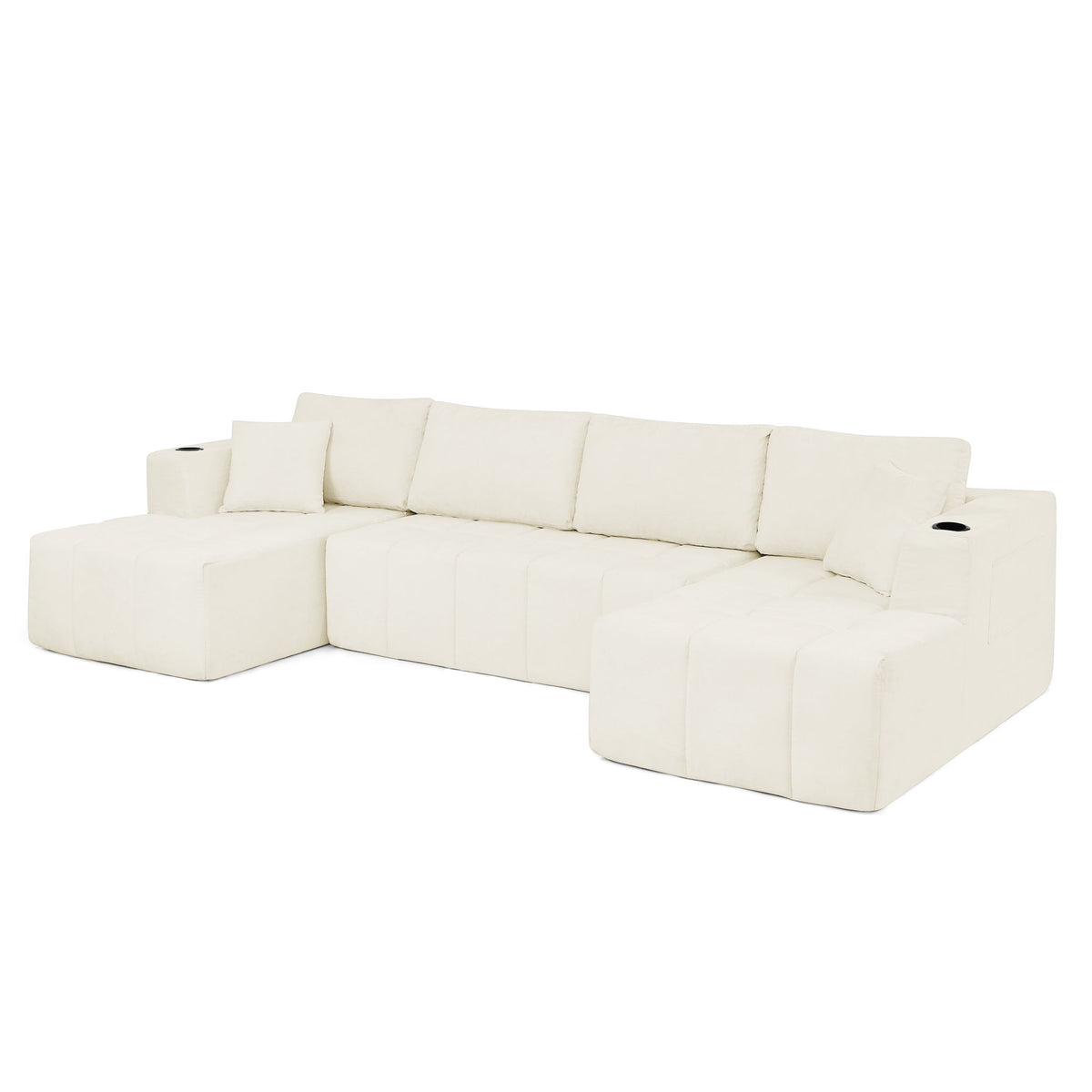 U - Shaped Sectional Sofa, Cup Holders &amp; Side Pockets For Living Room