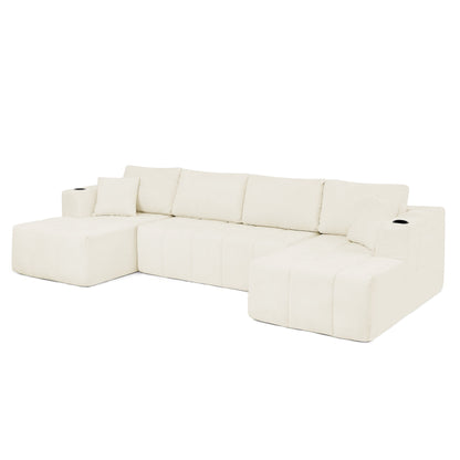 U - Shaped Sectional Sofa, Cup Holders &amp; Side Pockets For Living Room