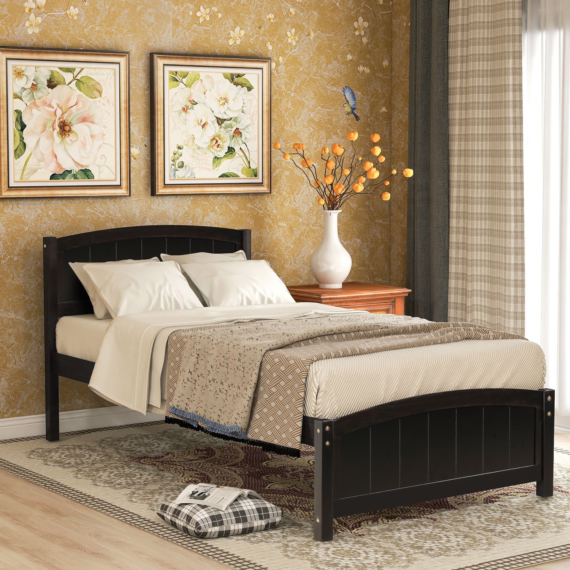 Platform Bed &amp; Headboard, Footboard And Wood Slat Support