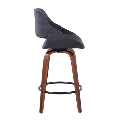 Fabrico - Mid Century Modern Fixed Height Counter Stool &amp; Round Footrest (Set of 2)