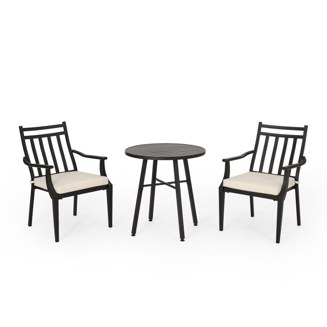 3 Piece Metal Bistro Set With 2 Curved Armrest Chairs - Black