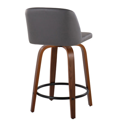 Toriano - Mid Century Modern, Fixed Height Counter Stool &amp; Swivel And Round Footrest (Set of 2)