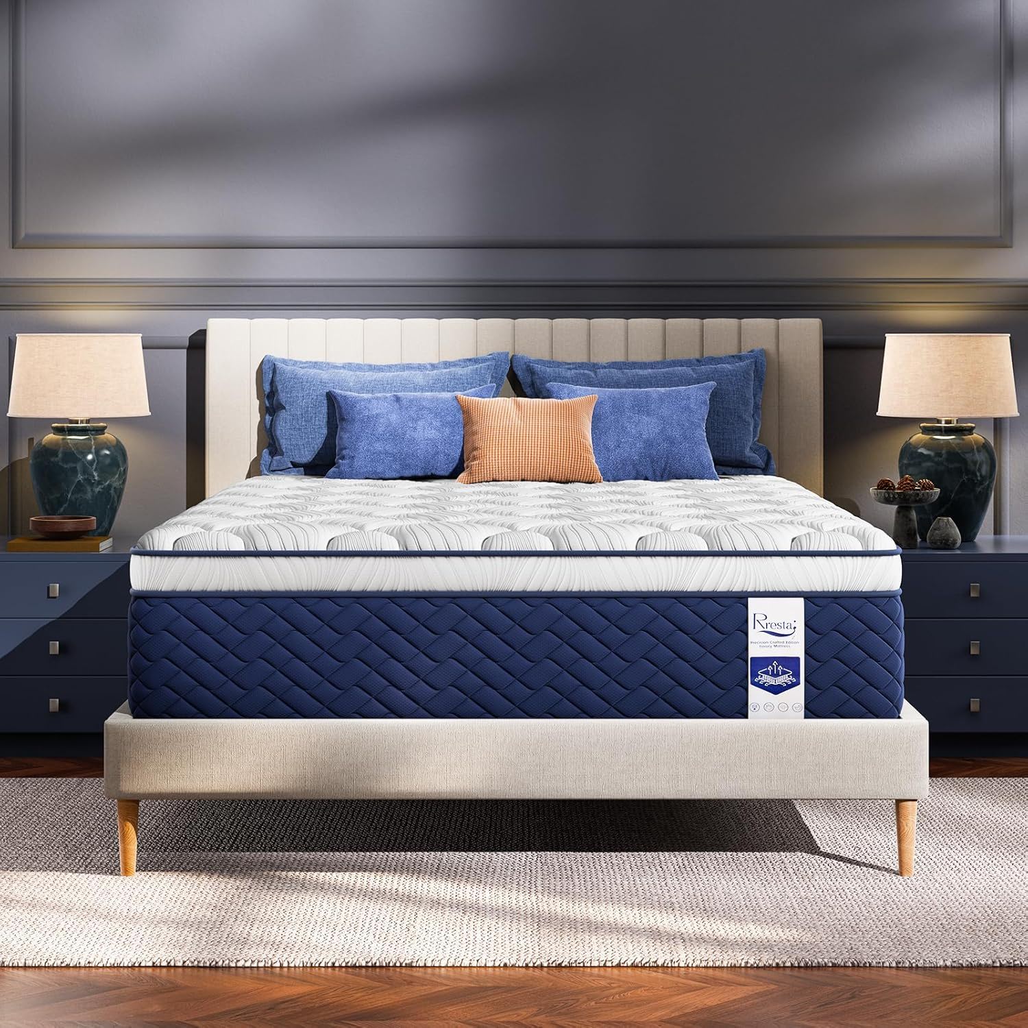 Rresta Hotel Collection - 12" Medium Firm Hybrid Mattress With 5 Zone Support For Back &amp; Hip Relief, Fiber Free, Certipur Us Certified