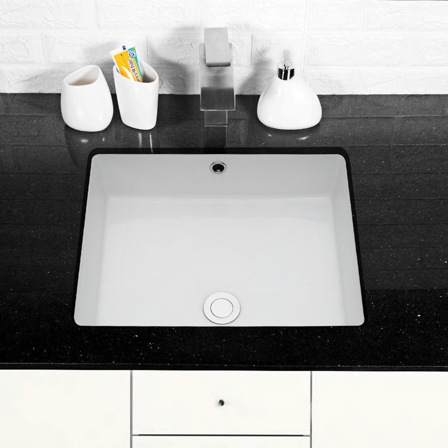 Modern Rectangular Undermount Bathroom Sink With Overflow Ceramic