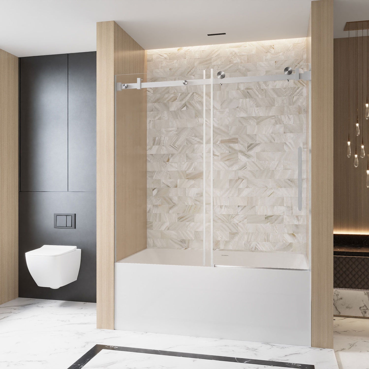 Frameless Single Sliding Shower Door &amp; Handle And Square Tube Track