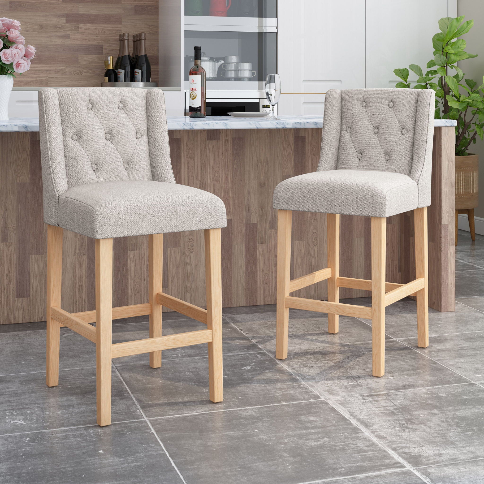 Vienna - Contemporary Fabric Tufted &amp; Wingback Counter Stools (Set of 2)