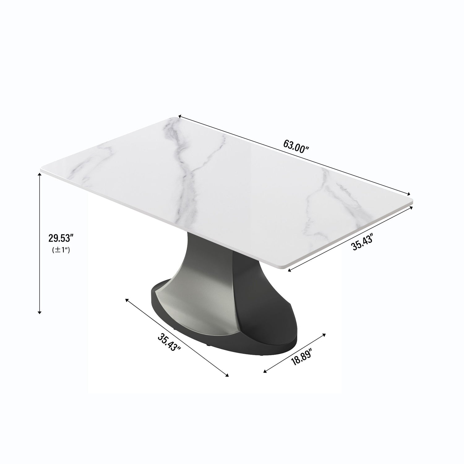 63&quot; Modern Artificial Stone Panel Stainless Steel Curved Legs, Can Accommodate 6-8 People - White / Gray