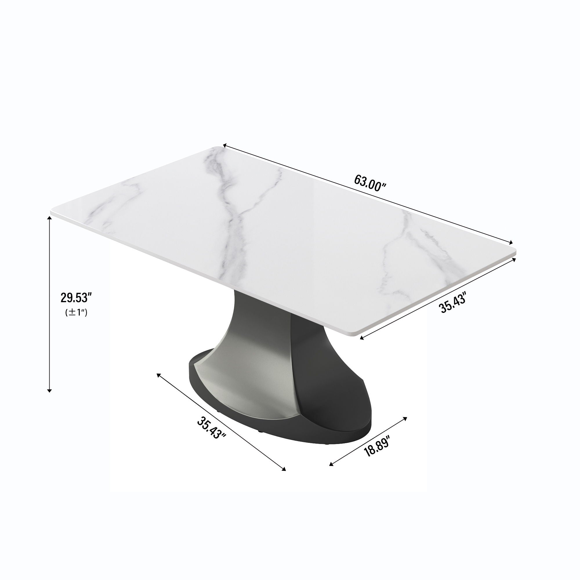 63&quot; Modern Artificial Stone Panel Stainless Steel Curved Legs, Can Accommodate 6-8 People - White / Gray