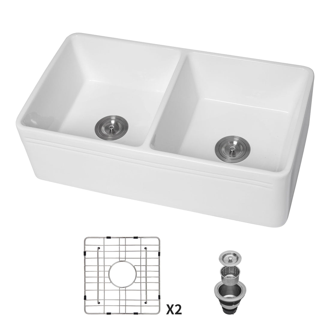 Sink 33&quot; Double Bowl Apron Front Kitchen Sink 50 / 50 - White