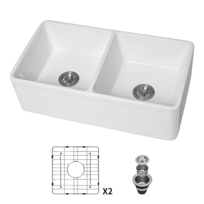 Sink 33&quot; Double Bowl Apron Front Kitchen Sink 50 / 50 - White