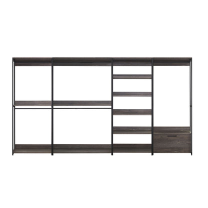 Monica - Wood Walk In Closet System Melamine 143&quot; Modular Storage - Rustic