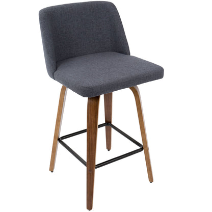 Toriano - Mid Century Modern Fixed Height Counter Stool &amp; Square Footrest (Set of 2)