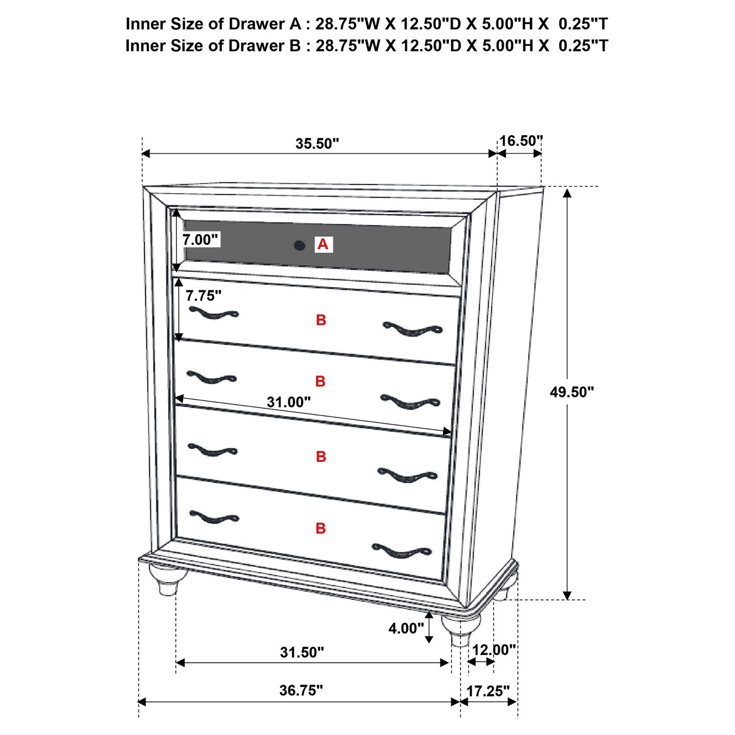 Randall - 5 Drawer Chest - White