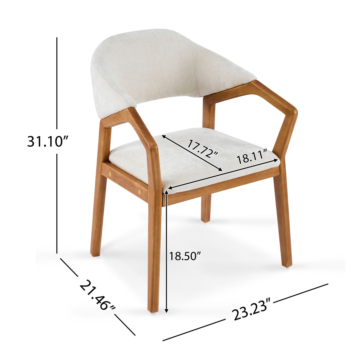 Indoor Upholstered Dining Armchair (Set of 2) - Beige / Teak