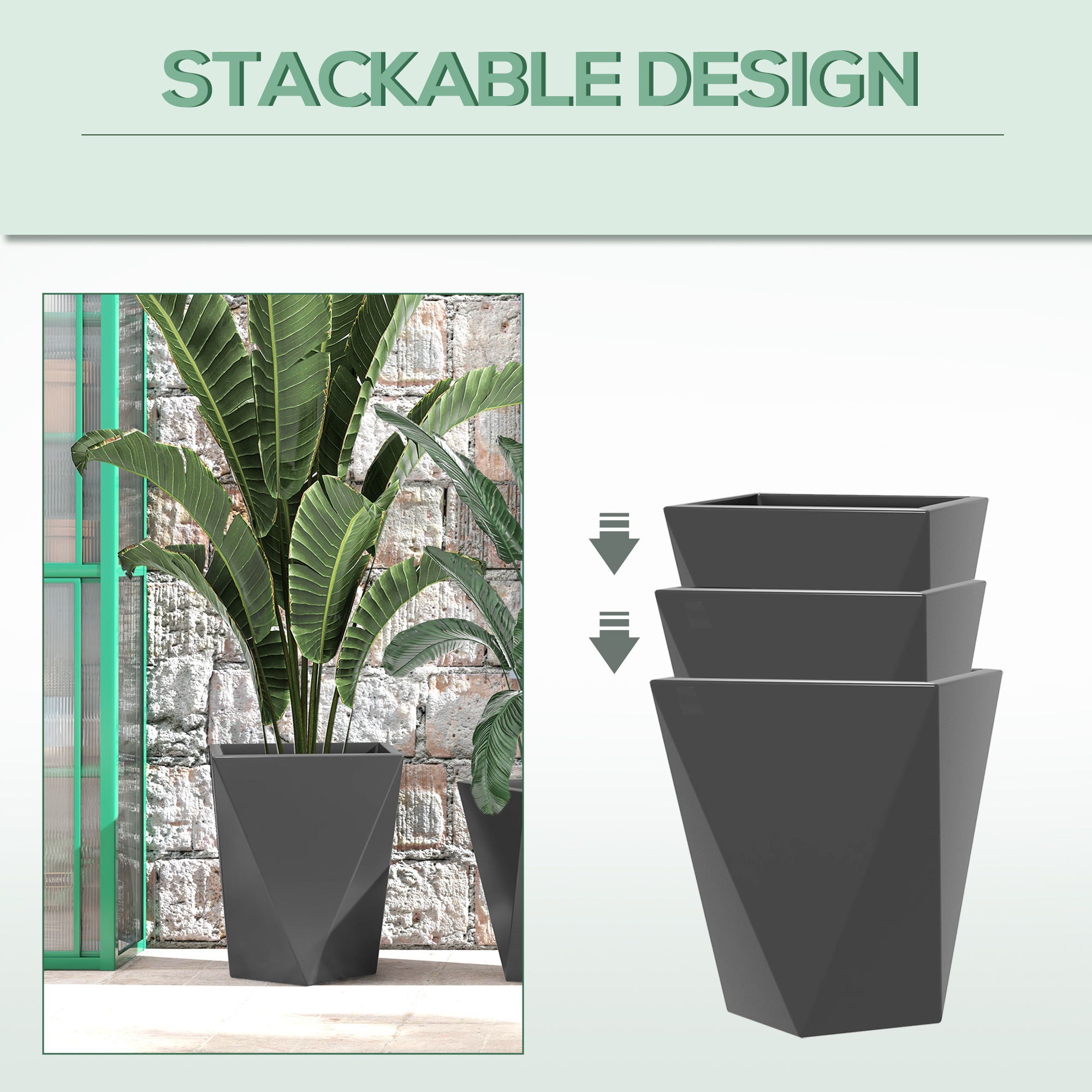 Outsunny - 18&quot;, 15.25&quot;, 11.75&quot; Tall Planters (Set of 3), Indoor Outdoor Planters With Drainage Holes, Stackable Flower Pots For Garden, Patio, Balcony, Front Door - Gray