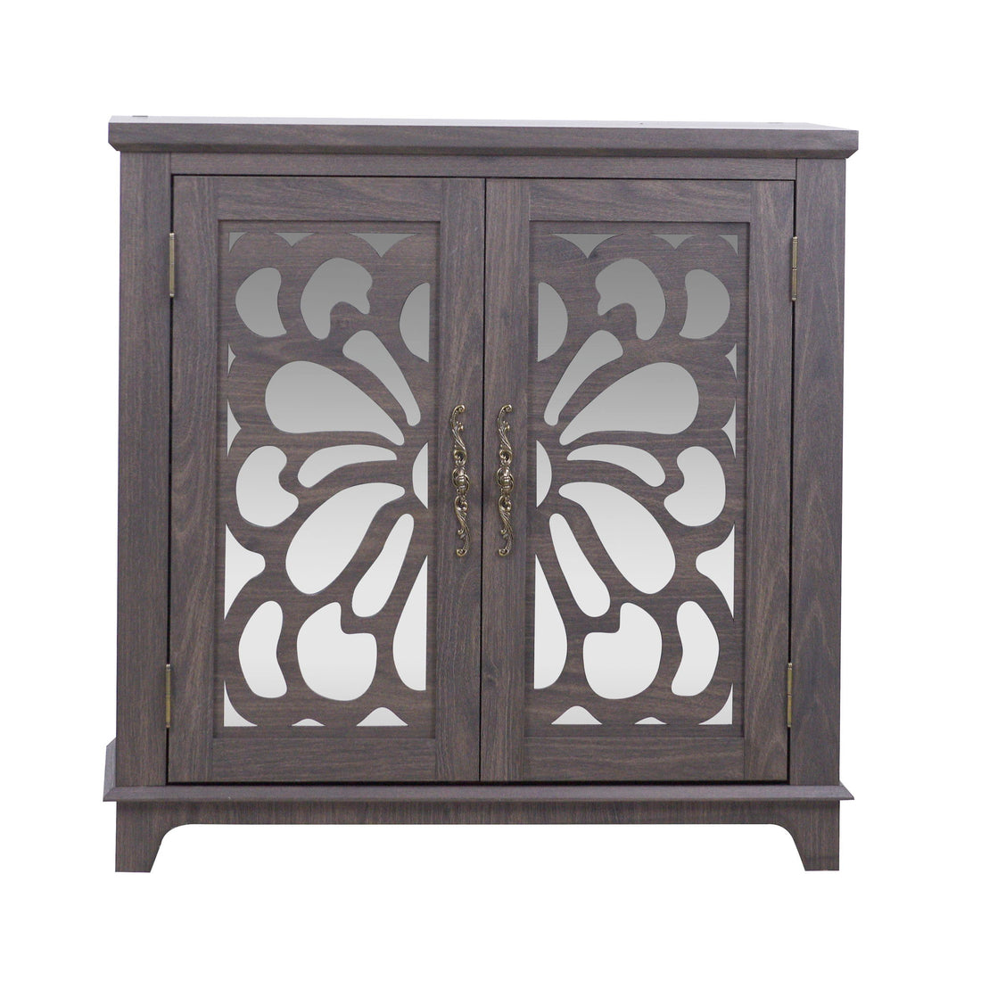 Elegant Sideboard With 2 Acrylic Mirrored Doors, Adjustable Shelf Storage
