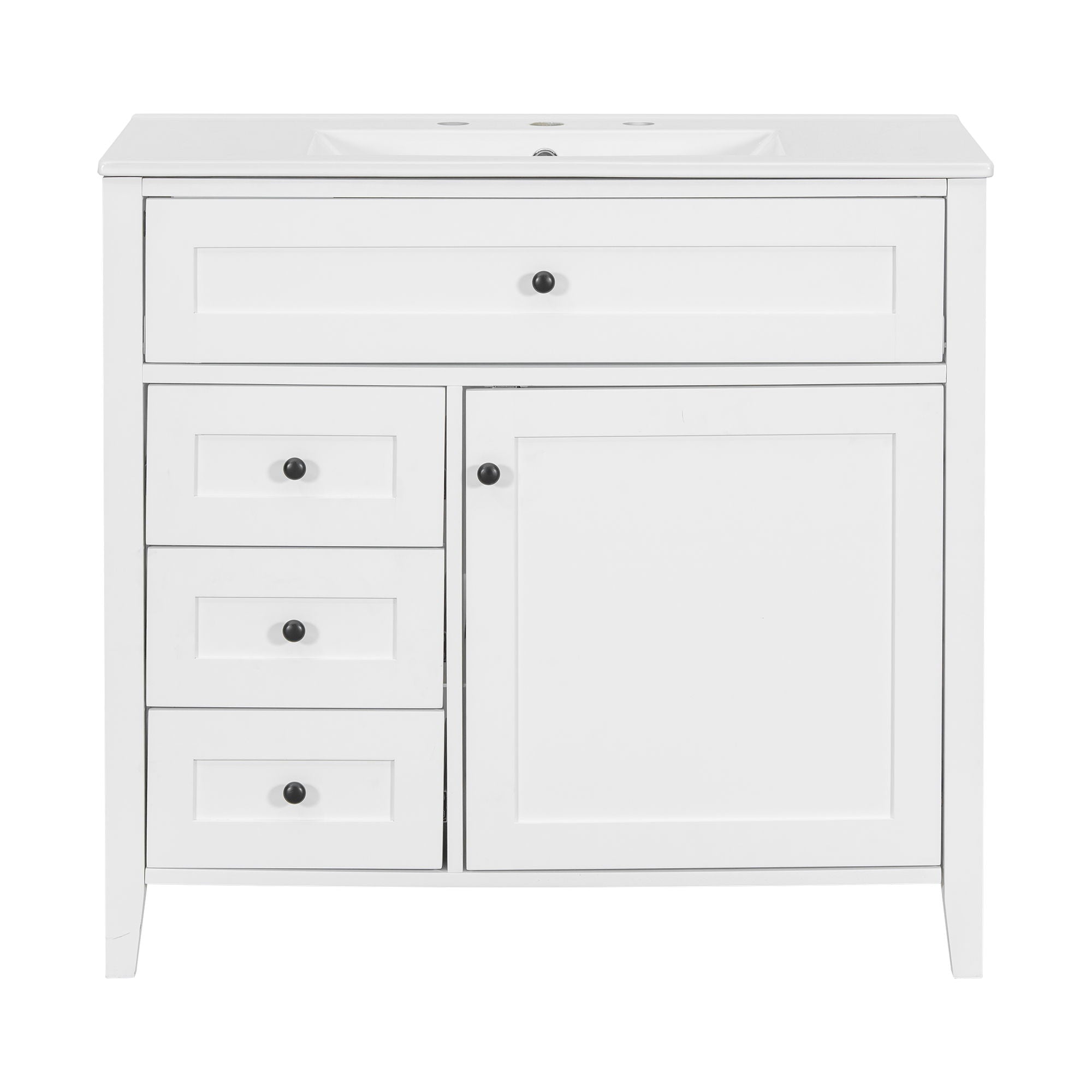 Bathroom Vanity With Sink, 3 Drawers &amp; Cabinet With Adjustable Shelves