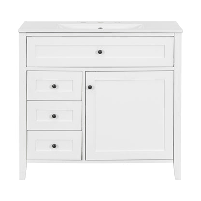 Bathroom Vanity With Sink, 3 Drawers &amp; Cabinet With Adjustable Shelves