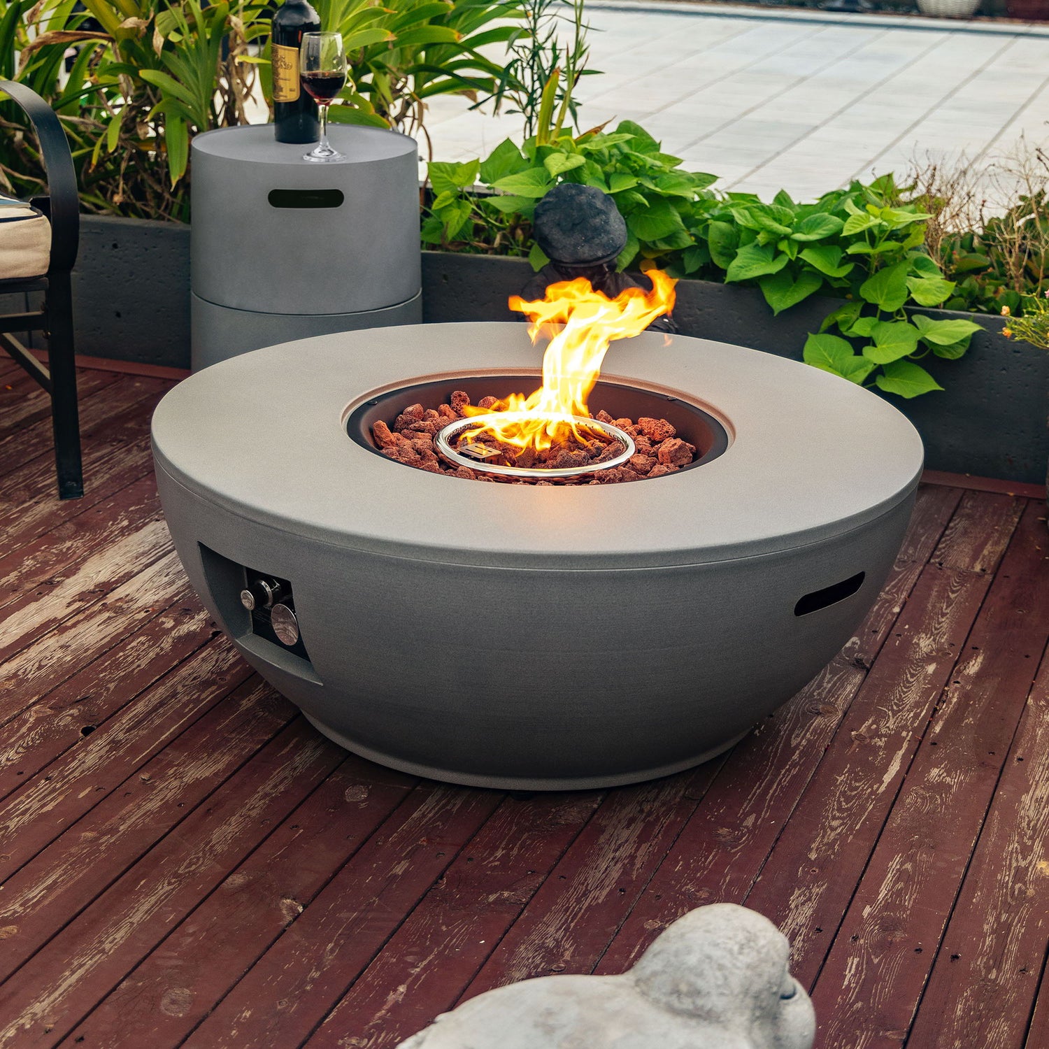 36&quot; Propane Gas Fire Pit Table, 50000 Btu Round Steel Fire Pit With Tank Holder For Outside Patio Deck Garden Backyard - Gray