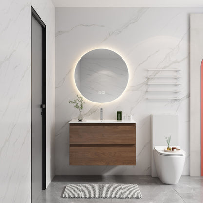 Wall Mounted Bathroom Vanity &amp; Sink, 2 Soft Close Drawers
