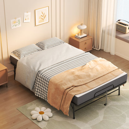 Twin Wide Folding Bed For Tall People, Extra Long &amp; Wide Rollaway With Memory Foam, Heavy-Duty - Black