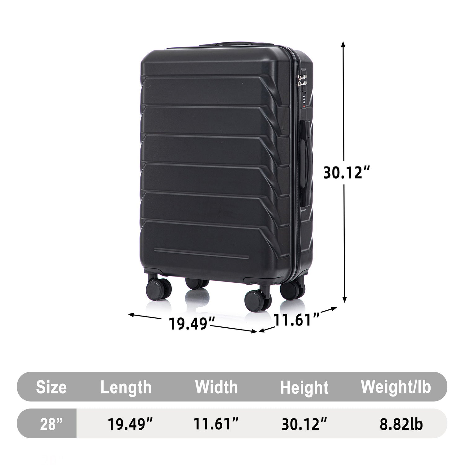 Hard Shell Luggage With Scratch Resistant Surface, 4 Wheels, Combination Lock &amp; Side Hooks