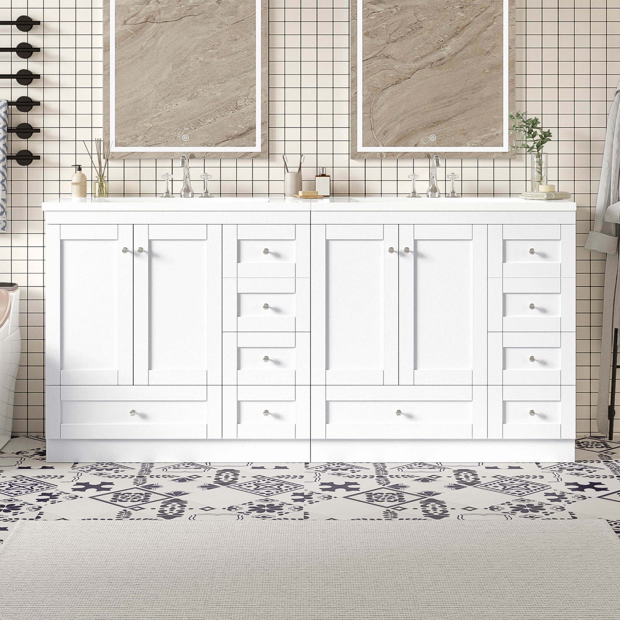 Shaker Free Standing Bathroom Vanity Cabinet &amp; Sink, Soft Close Drawers, Soft Close Doors