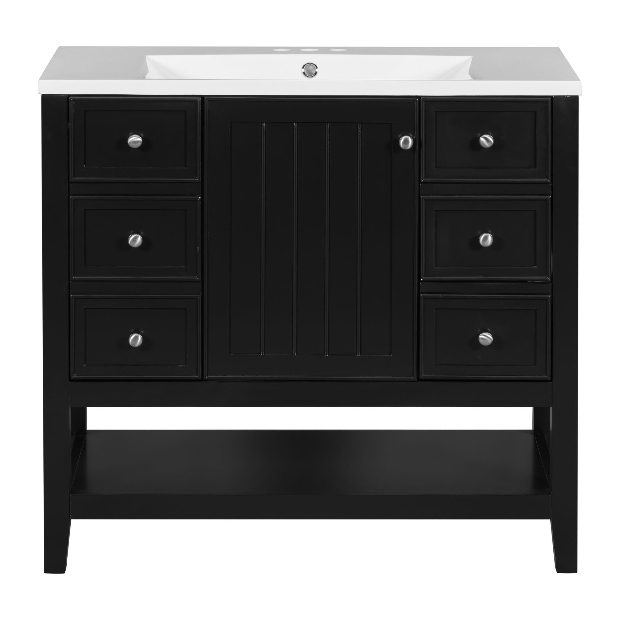 36" Bathroom Vanity &amp; Sink, 2 Cabinet And 3 Drawers - Black