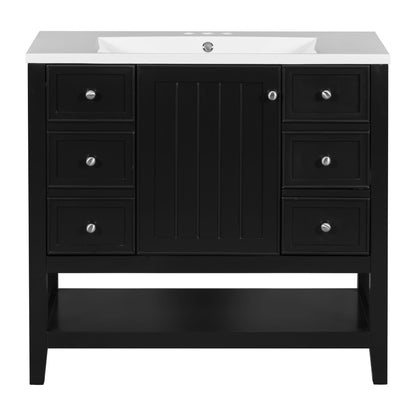 36" Bathroom Vanity &amp; Sink, 2 Cabinet And 3 Drawers - Black