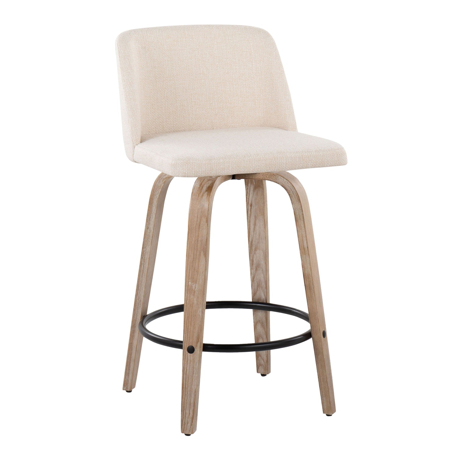 Toriano - Contemporary Fixed-Height Counter Stool &amp; Swivel With Round Footrest (Set of 2)