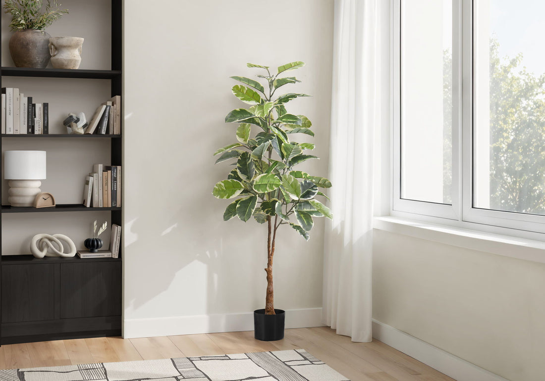 52&quot; Tall, Artificial Plant, Rubber Tree, Indoor, Fake, Floor, Greenery, Potted, Real Touch, Decorative - Green / Black