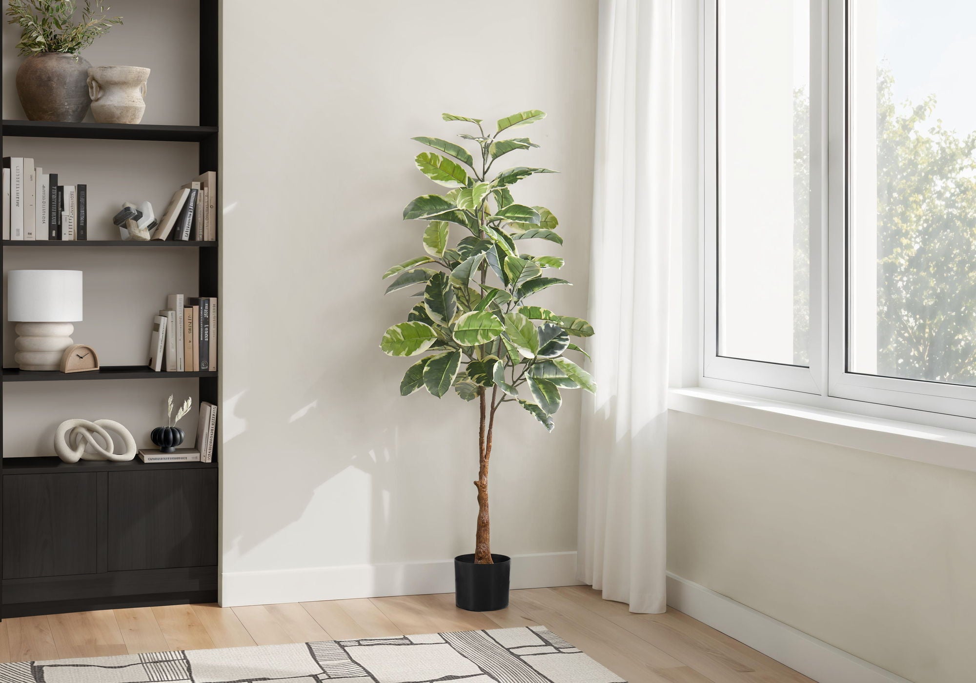 52&quot; Tall, Artificial Plant, Rubber Tree, Indoor, Fake, Floor, Greenery, Potted, Real Touch, Decorative - Green / Black