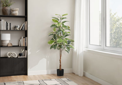52&quot; Tall, Artificial Plant, Rubber Tree, Indoor, Fake, Floor, Greenery, Potted, Real Touch, Decorative - Green / Black