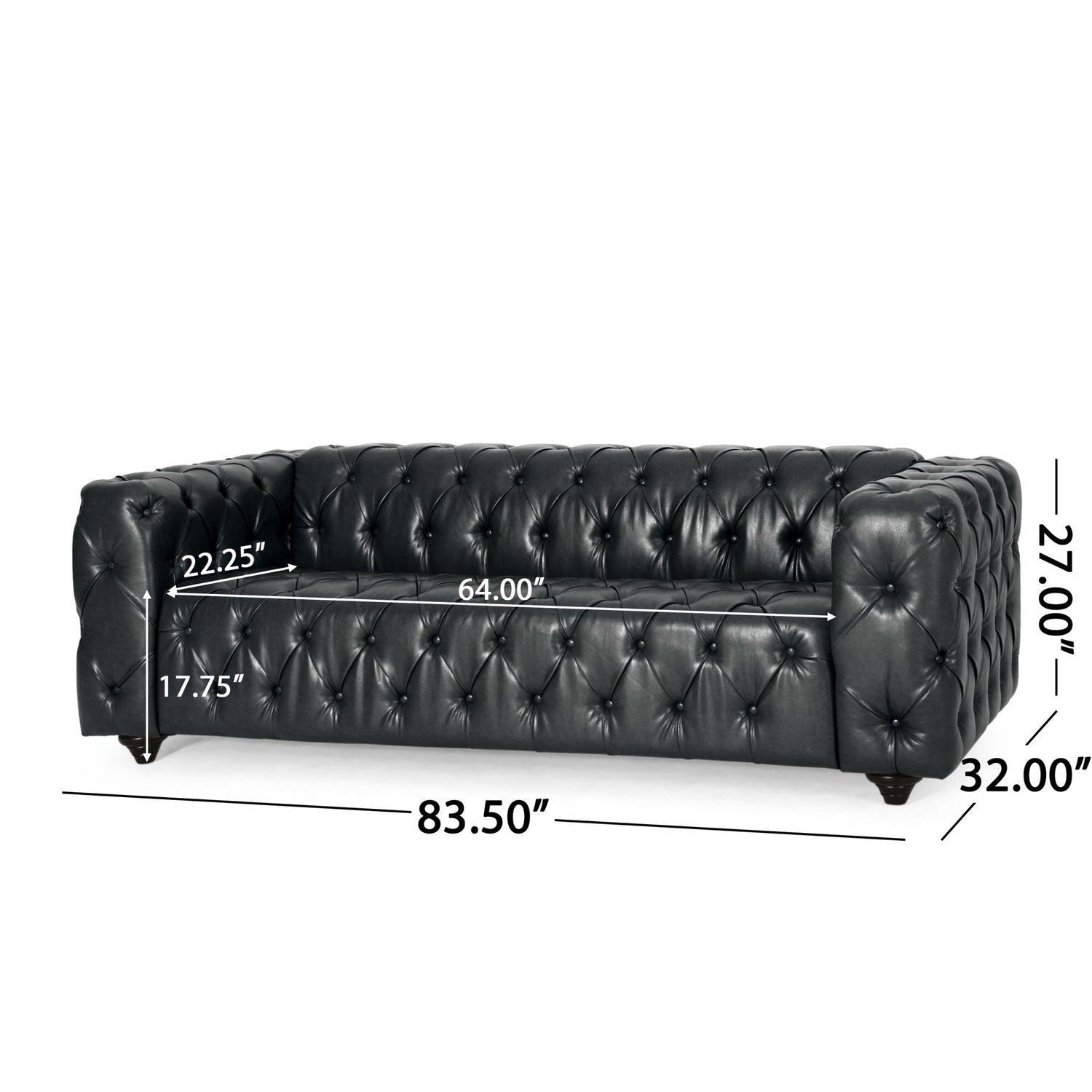 Comfy 3 Seat Sofa &amp; Wooden Legs, For Living Room And Study - Black