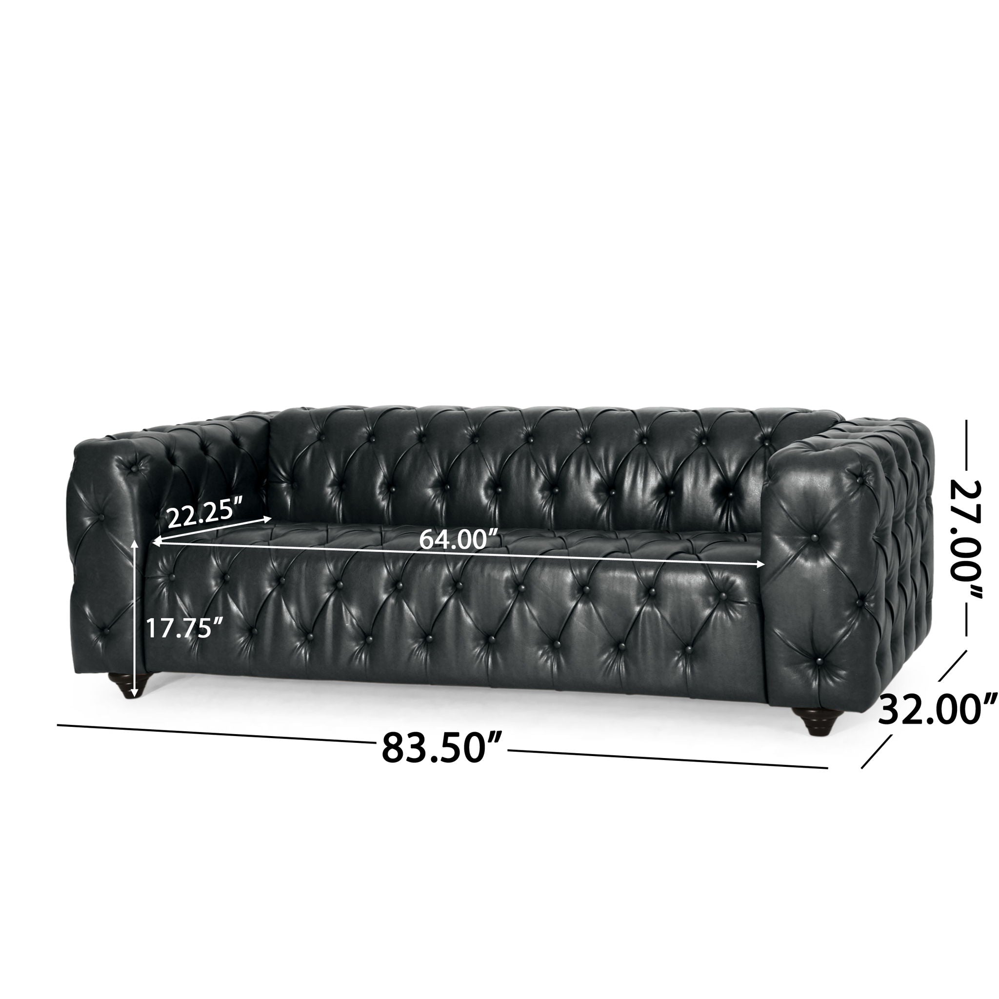 Comfy 3 Seat Sofa &amp; Wooden Legs, For Living Room And Study - Black
