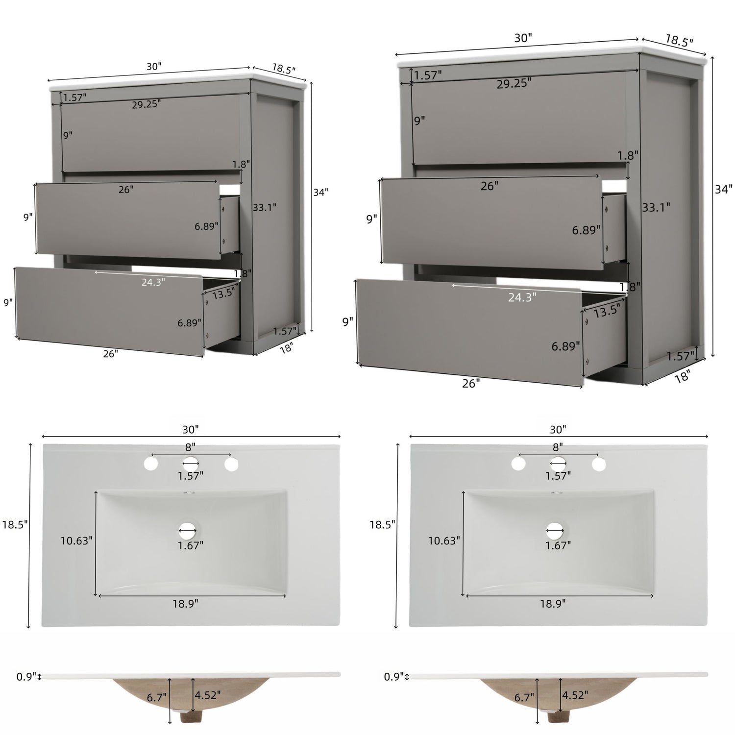 Double Sinks Bathroom Vanity Set With 2 Ceramic Basins