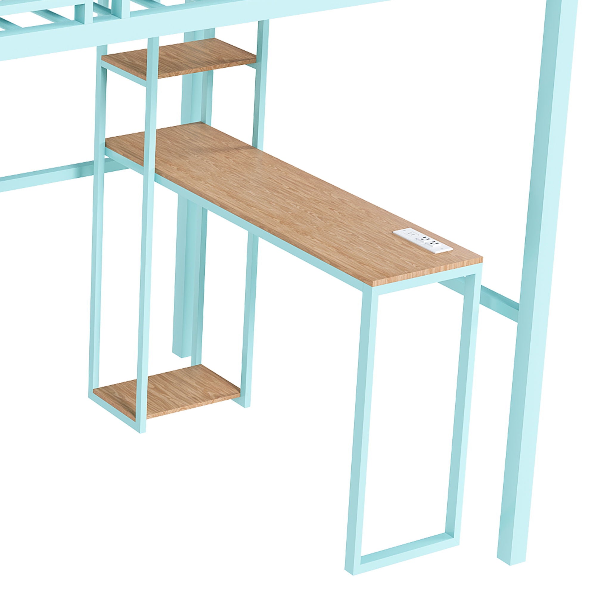 Heavy Metal Frame Full Loft Bed With Desk &amp; Storage, 4 Cabinets, Staircase, Rack Space Saver - Green