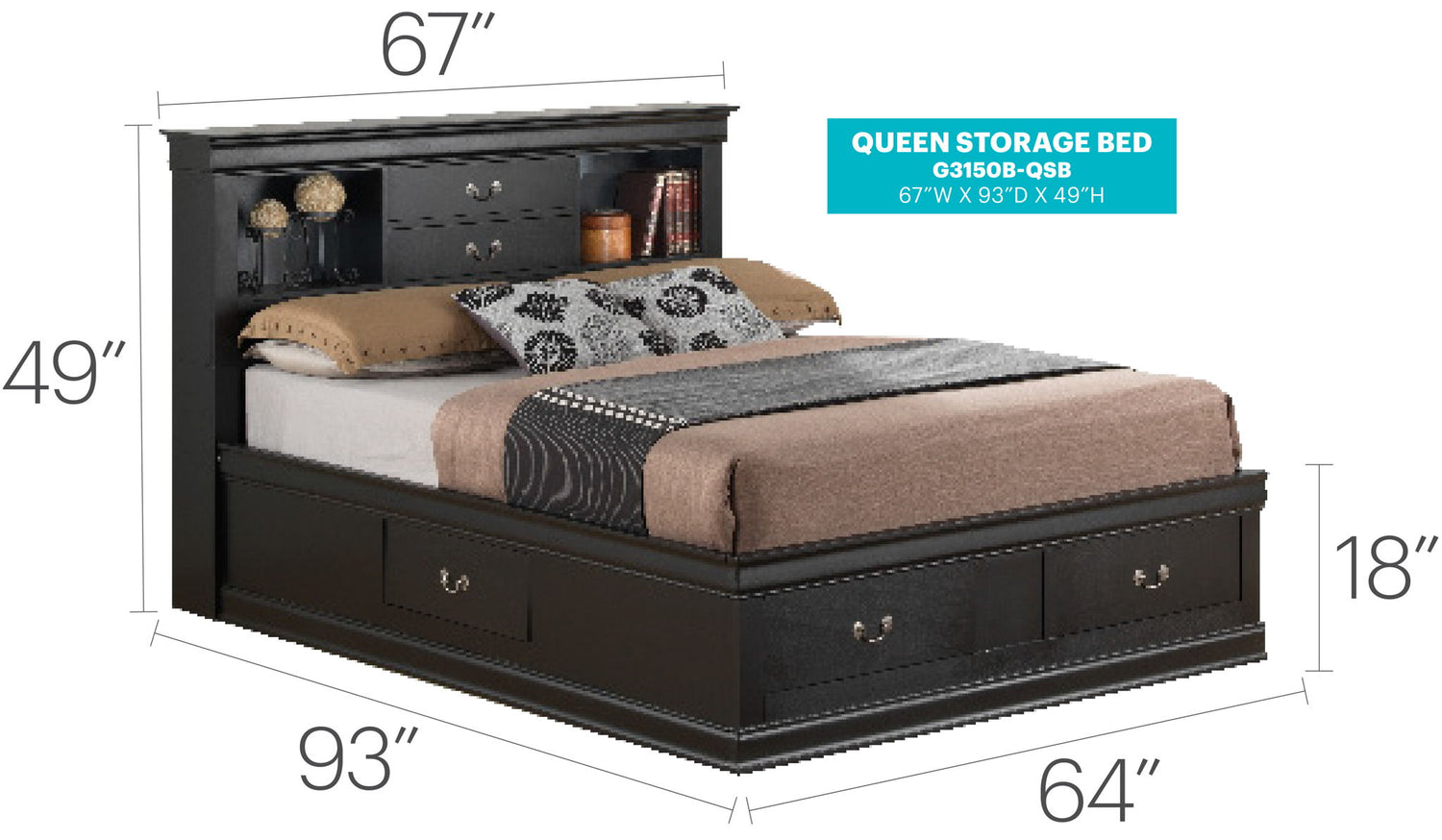 Traditional Style Bookcase Storage Bed