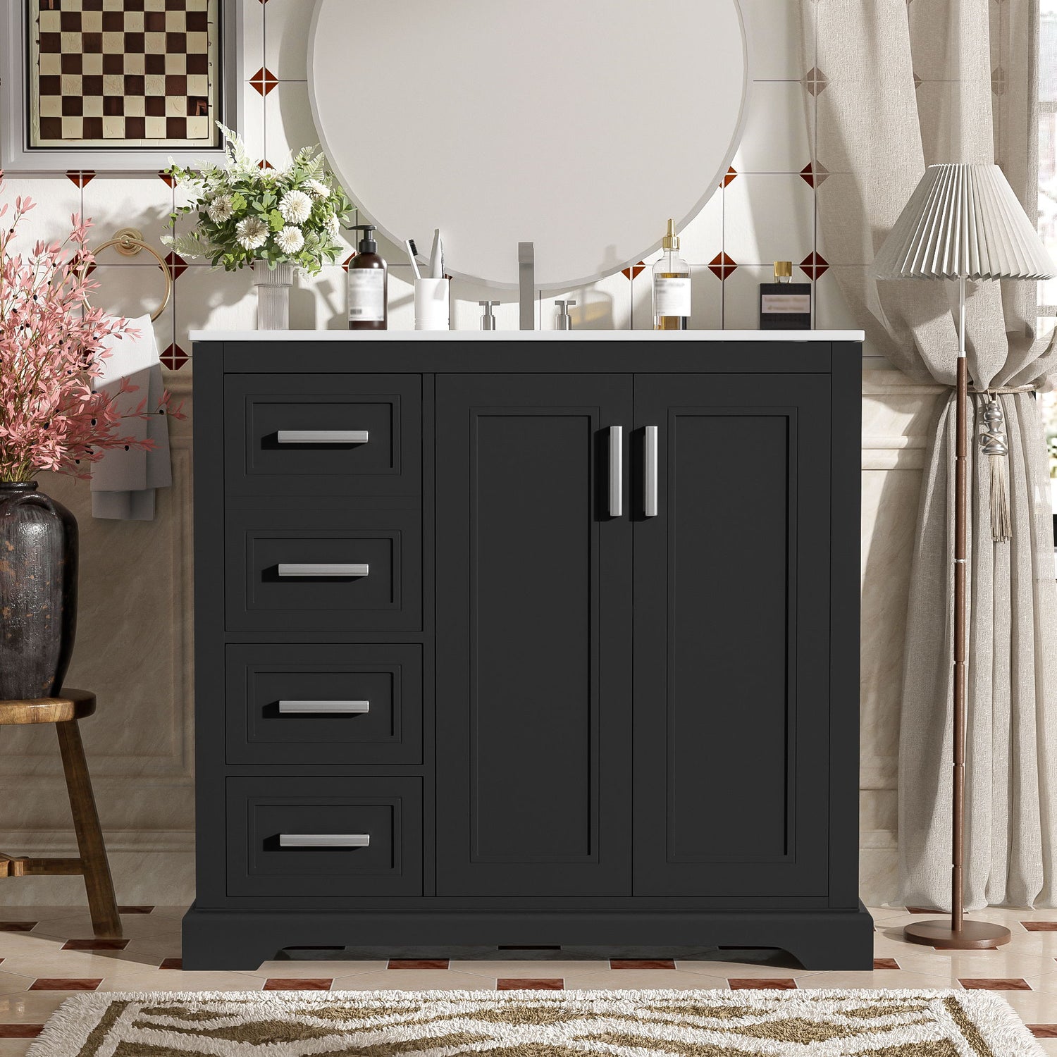 Bathroom Vanity With Sink, Soft Close Doors, Adjustable Shelf &amp; 3 Drawers